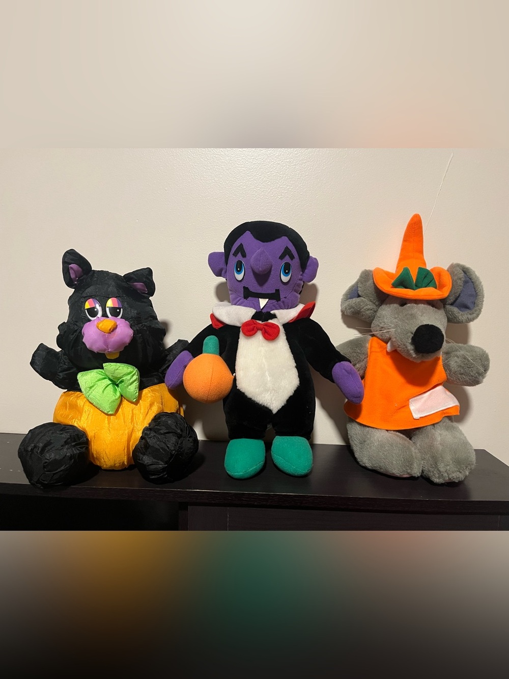 Vintage Halloween Plush Lot of 3, Vampire, Black Cat and Mouse